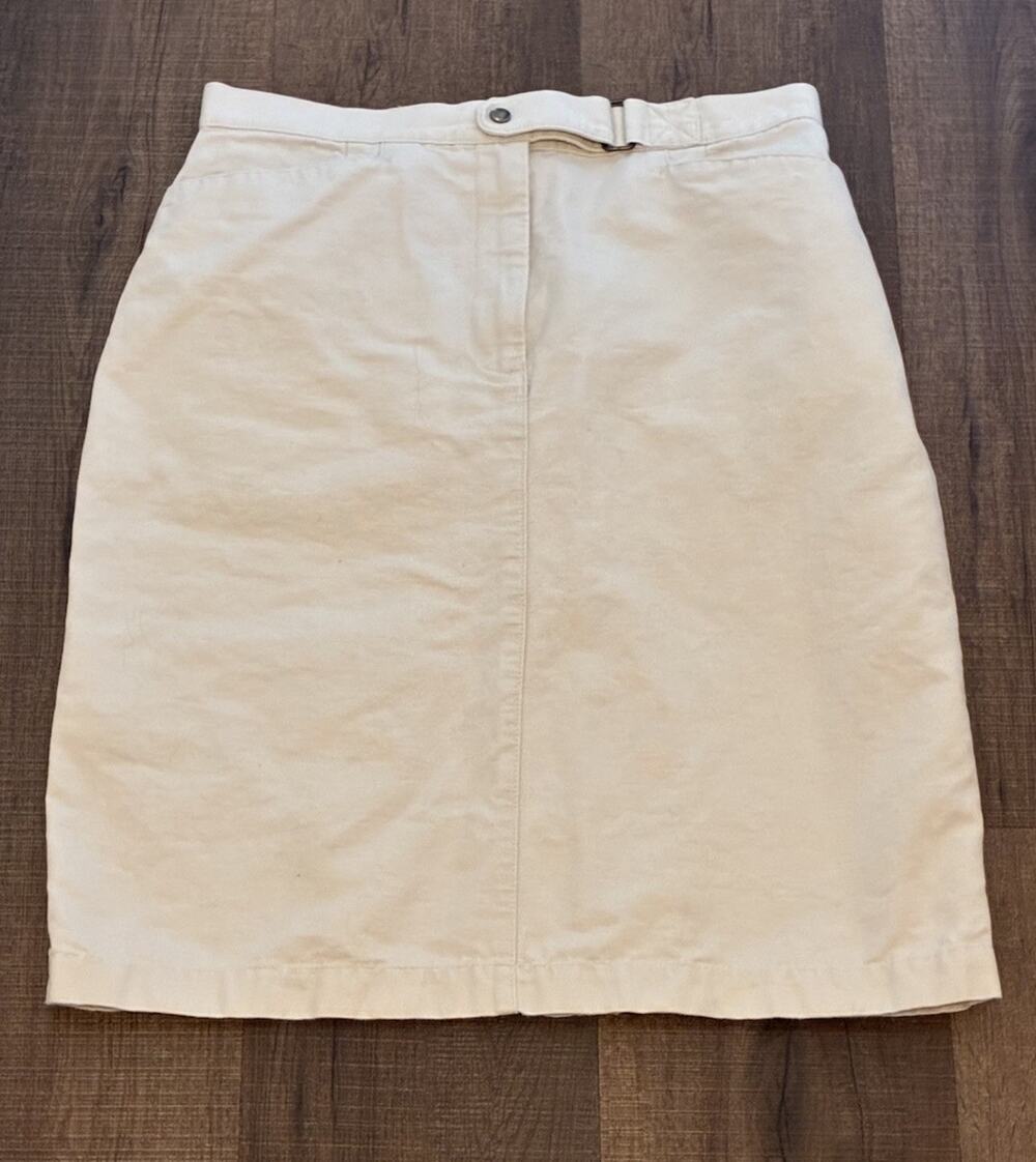 Talbots Women’s Ivory Cotton A-Line Knee Skirt Pockets Button Zip, 8